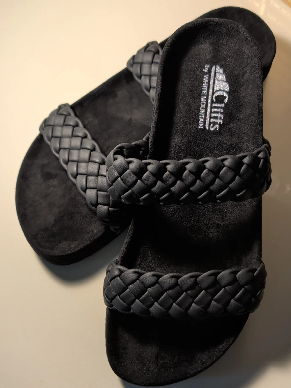 Cliffs Woman Braided Double-Strap Slide Sandals in Black Size 8 - Picture 1 of 8